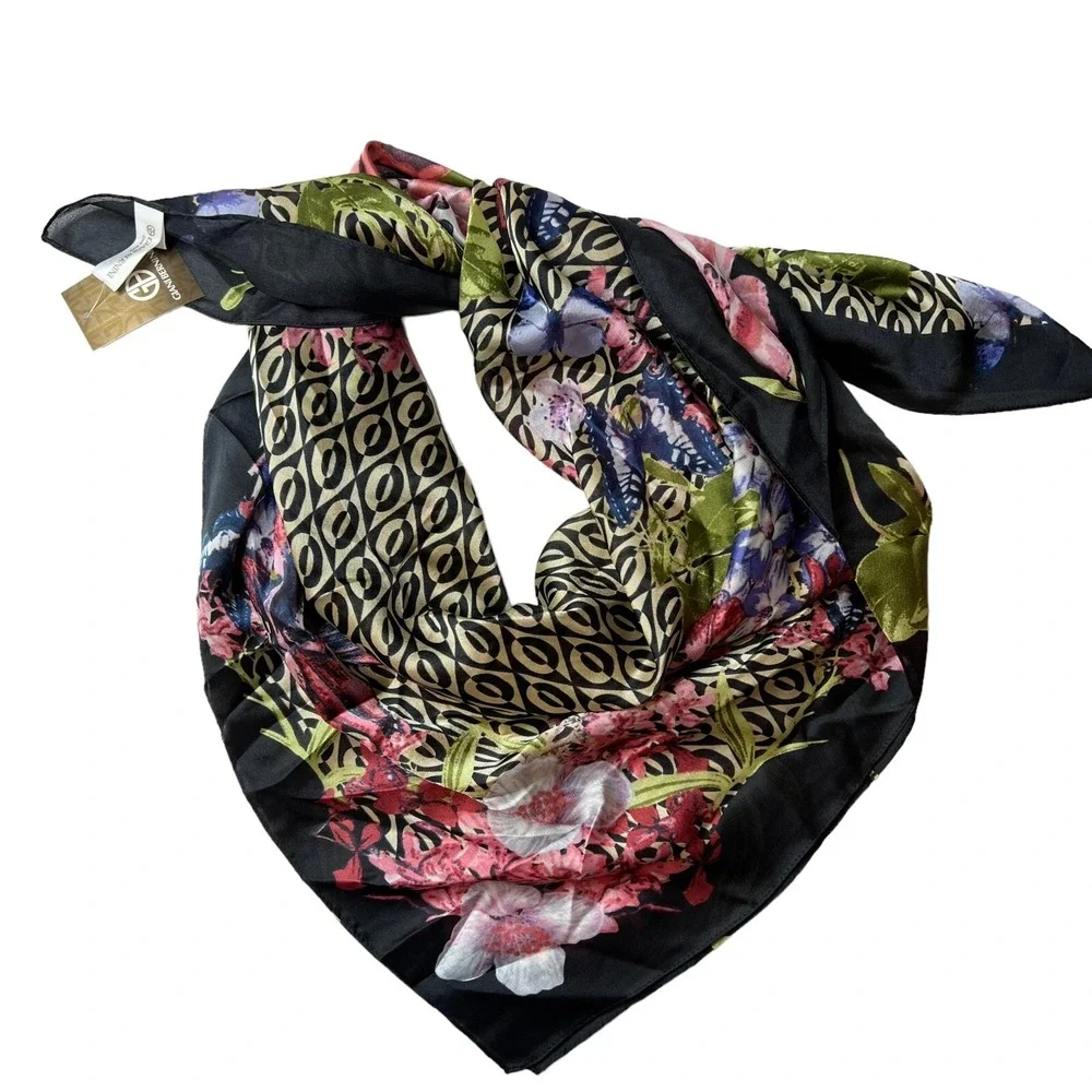 Giani Bernini Floral Loop Square Scarf Black‎ New